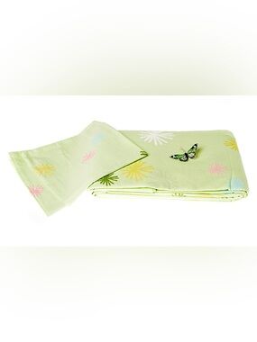 Cotton Fantasy Queen Lime Green Flowers Duvet Cover Shams Flat Sheet Set of 4